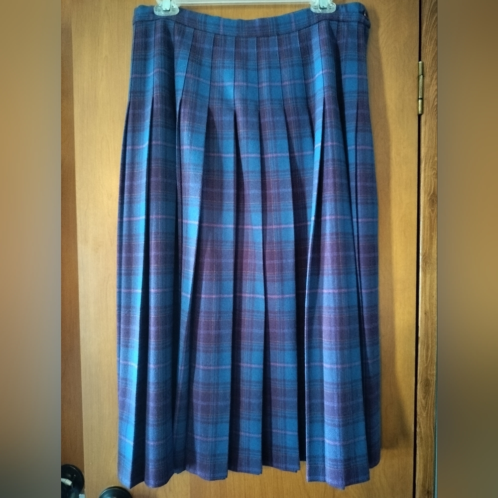 Vintage Pendleton A-Line Pleated Academia Grunge Plaid 100% Wool Skirt USA